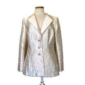 Escada Ivory Silk Blend Quilted Blazer Jacket 44